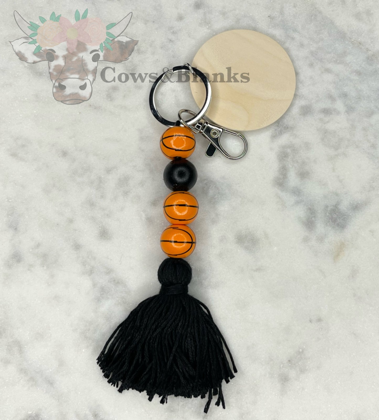 Sports: Basketball Keychain with Wooden Disc