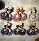 BOHEMIAN ETHNIC FABRIC PRINT WOOD EARRINGS ER189